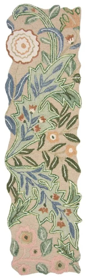 Zielony wełniany chodnik tkany ręcznie 60x230 cm Bryony Shaped Floral – Flair Rugs
