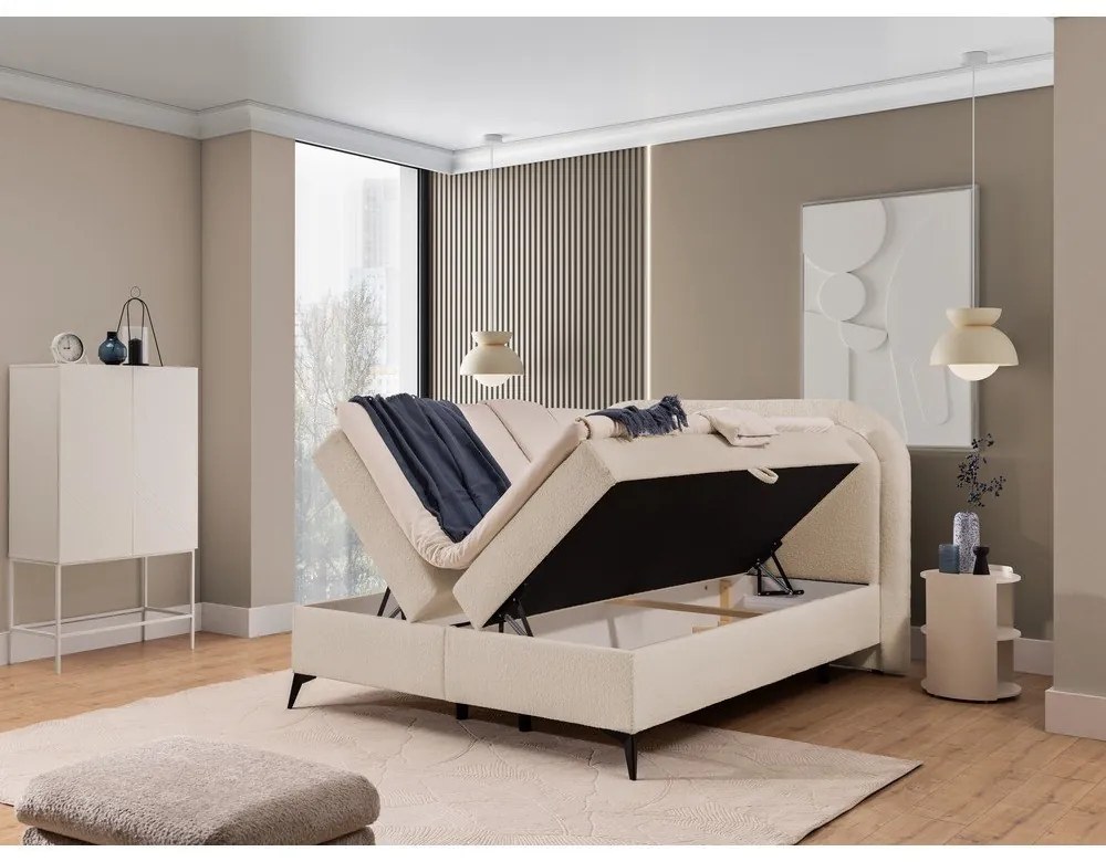 Beżowe łóżko kontynentalne ze schowkiem 160x200 cm Ornes – Ropez