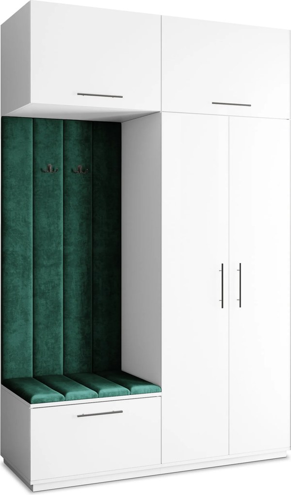 Masseno Garderoba REMA 150/240/60 cm Nowoczesna Szafa do Przedpokoju Biała, MONOLITH 37 (Butelkowa zieleń)