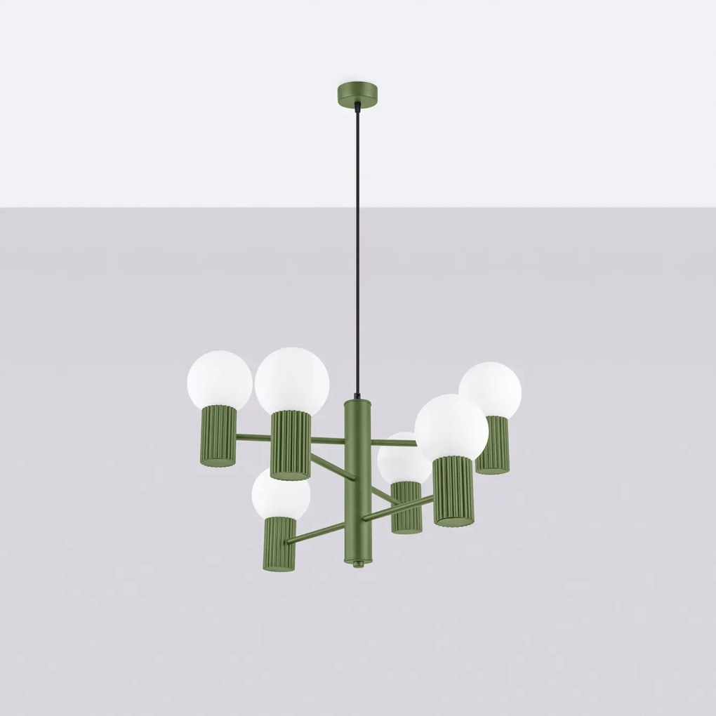 Żyrandol HALO 6 zielony oliwkowy ryflowany SOLLUX  LIGHTING
