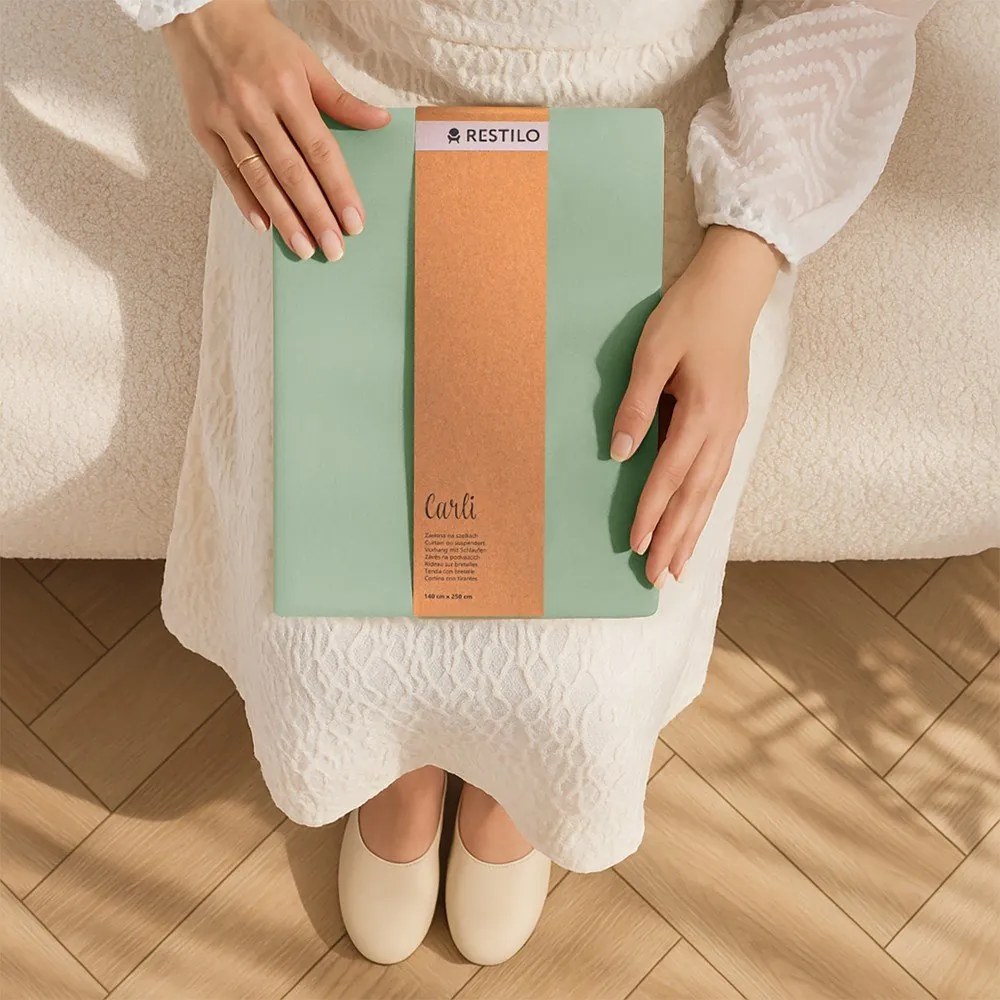 Miętowa zasłona częściowo zaciemniająca (dimout) 140x250 cm Carli Tie – Restilo