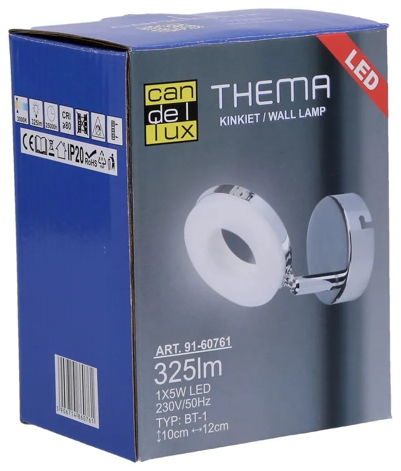 Kinkiet LED w kolorze srebra z połyskiem Thema – Candellux Lighting