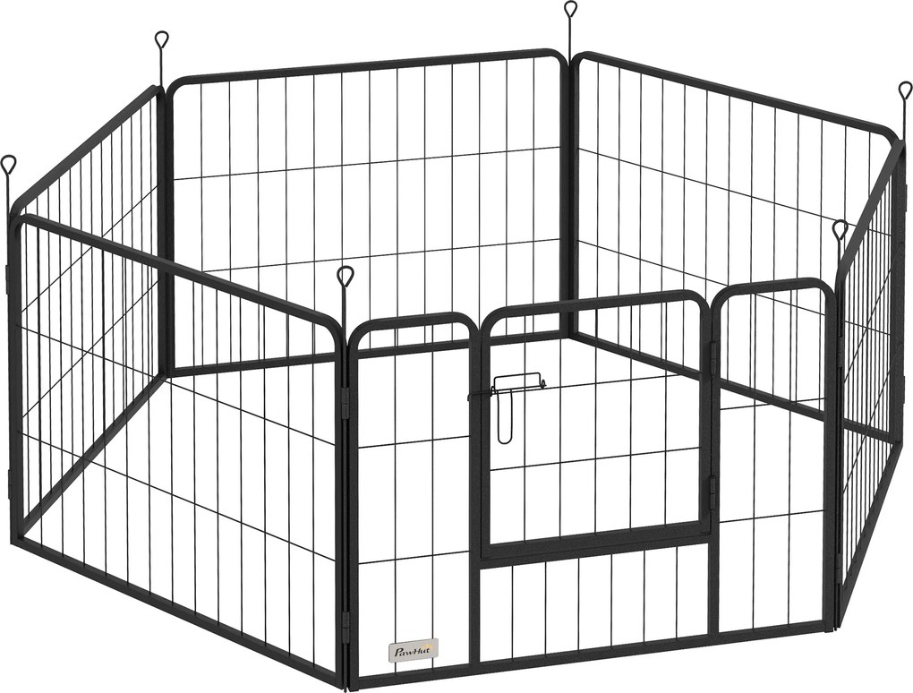 Zagroda dla Szczeniąt PawHut, Gehege dla Zwierząt Domowych, 6 Paneli, Stal, Składana, Czarna
