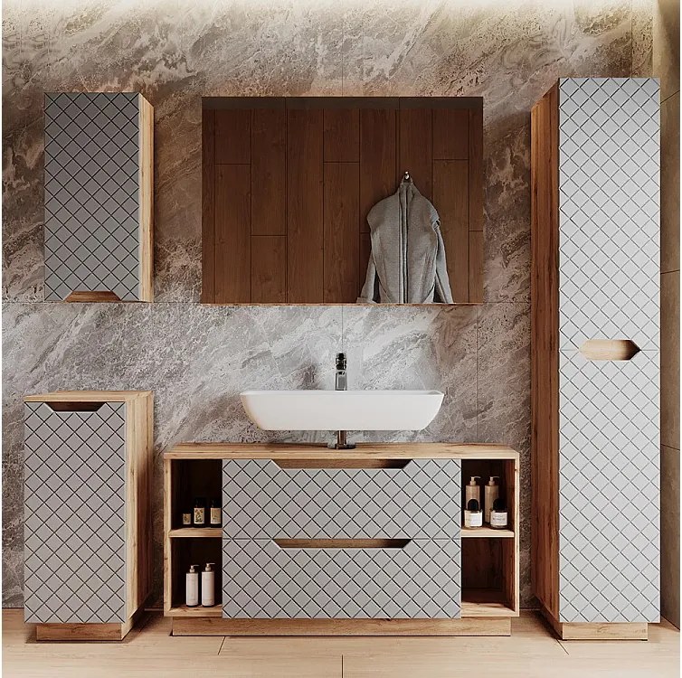 Zestaw mebli łazienkowych dąb/szary ze strukturą płytek 119.2x35x62.5 lotta