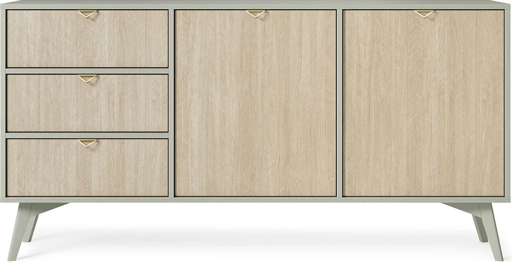 Komoda: jodełka eukaliptusowa/skandynawska, nogi drewniane, 158 x 80 x 38cm