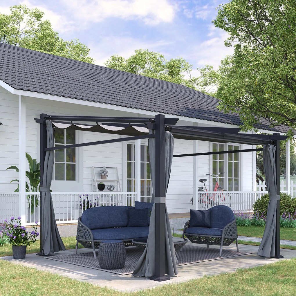 Outsunny Pergola Metalowa 297x295cm Ciemnoszara z Przysuwającym się Dachem | Aosom PL