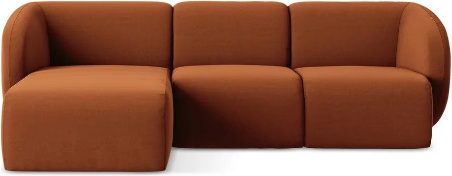 Aksamitny narożnik (lewostronny/z szezlongiem) w kolorze terakoty Lani – Makamii