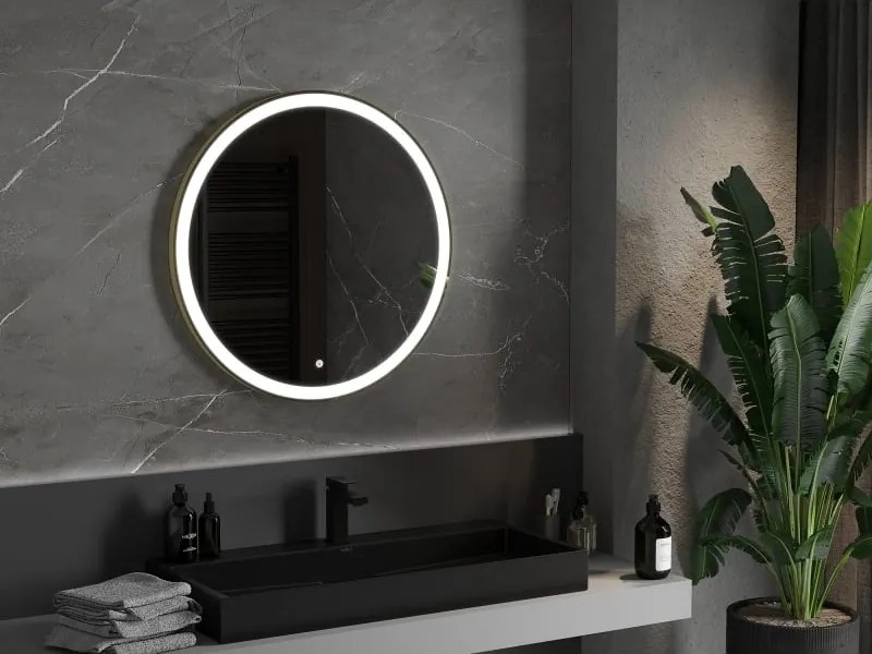 Mexen Esso lustro łazienkowe podświetlane, okragłe 80 cm, LED 6000K, antypara, rama złota - 9825-080-080-611-50