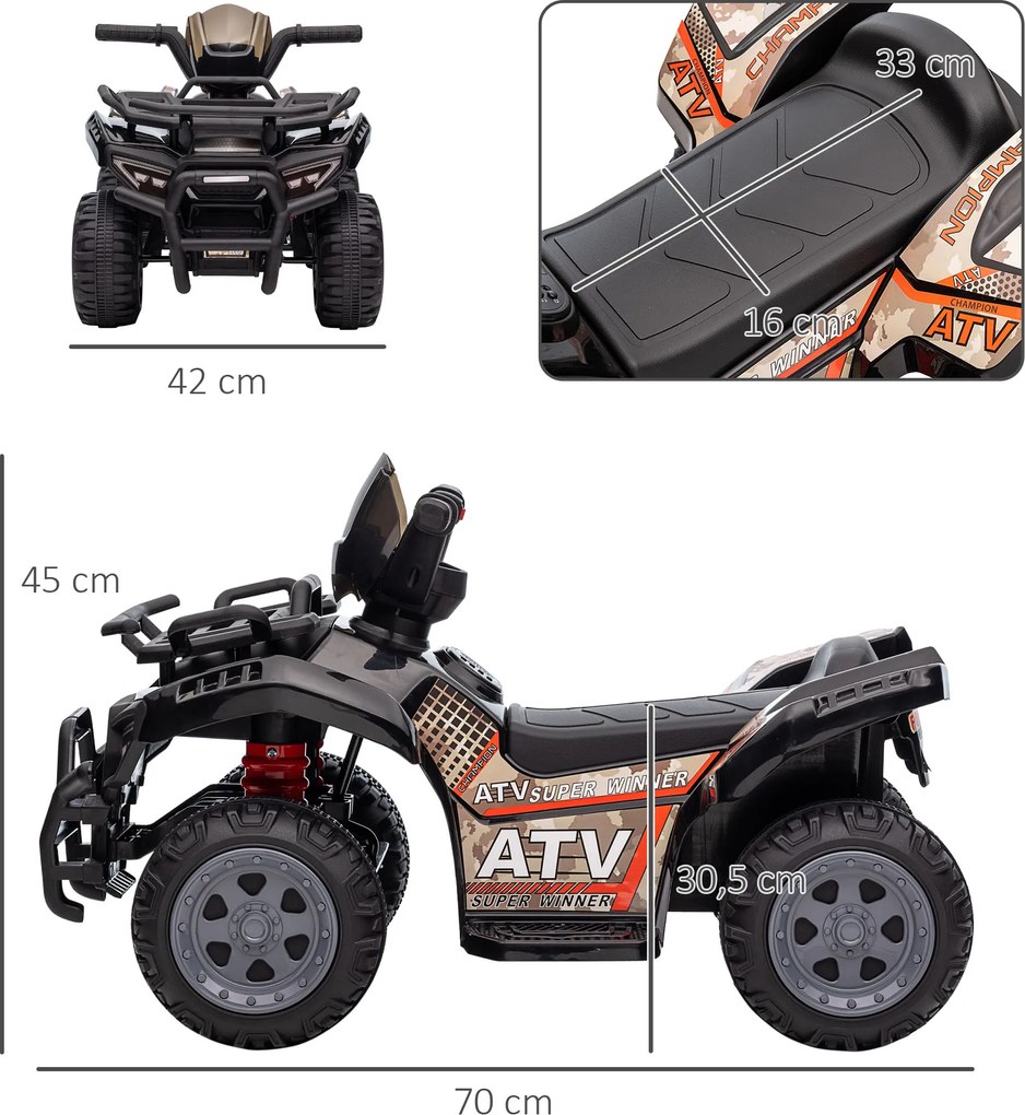 HOMCOM Quad ATV quad elektryczny quad dziecięcy akumulator 6V samochód dziecięcy LED światła przednie kolor czarny