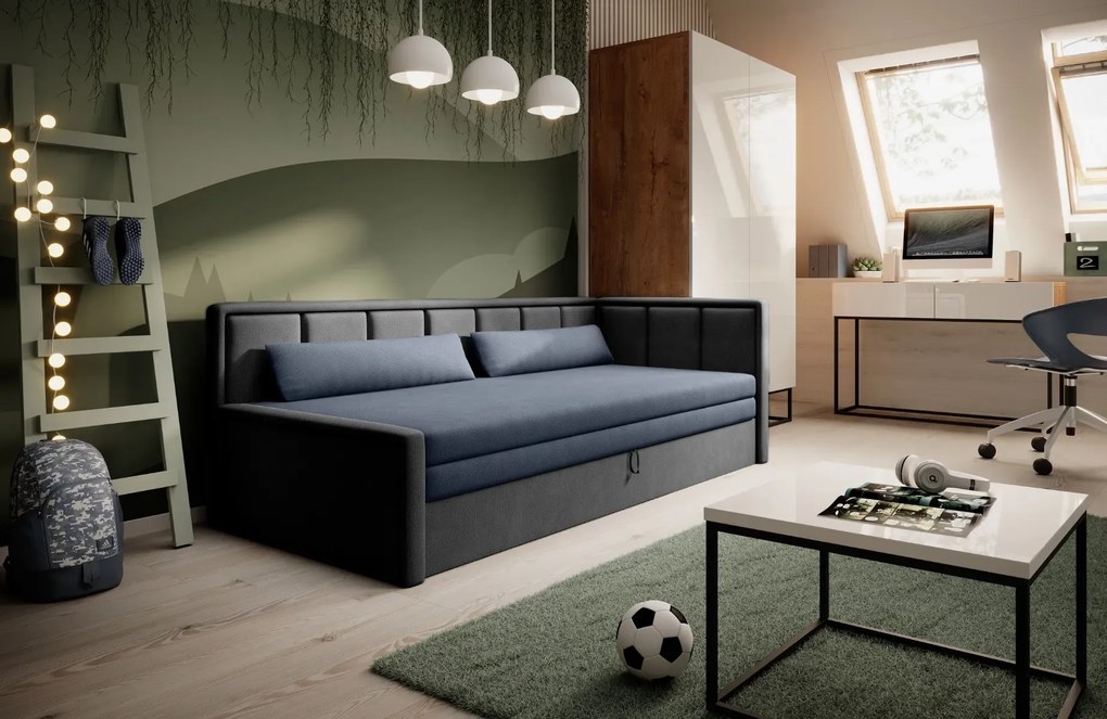 Sofa rozkładana z funkcją spania FULGEO szara/granatowa prawa ELTAP