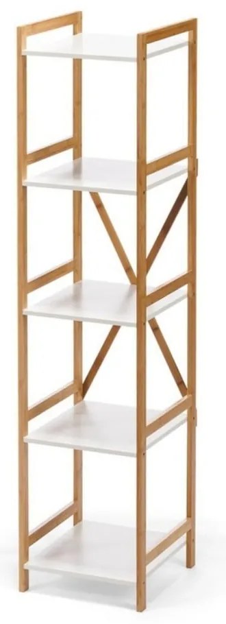Biały wąski 5-piętrowy regał z bambusową konstrukcją Bonami Essentials Lora