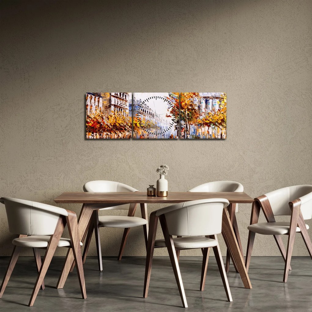 Obraz - Ulica w Paryżu (z zegarem) (90x30 cm)