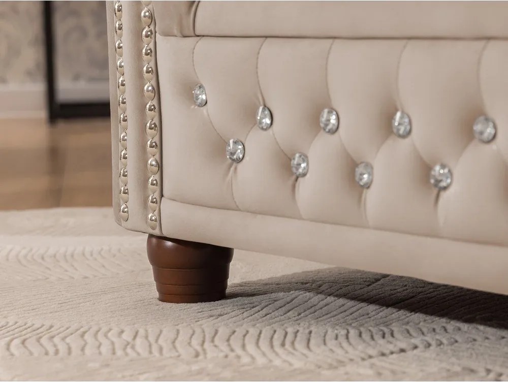 Beżowy aksamitny rozkładany narożnik (prawostronny/w kształcie litery L) York Blik – Ropez