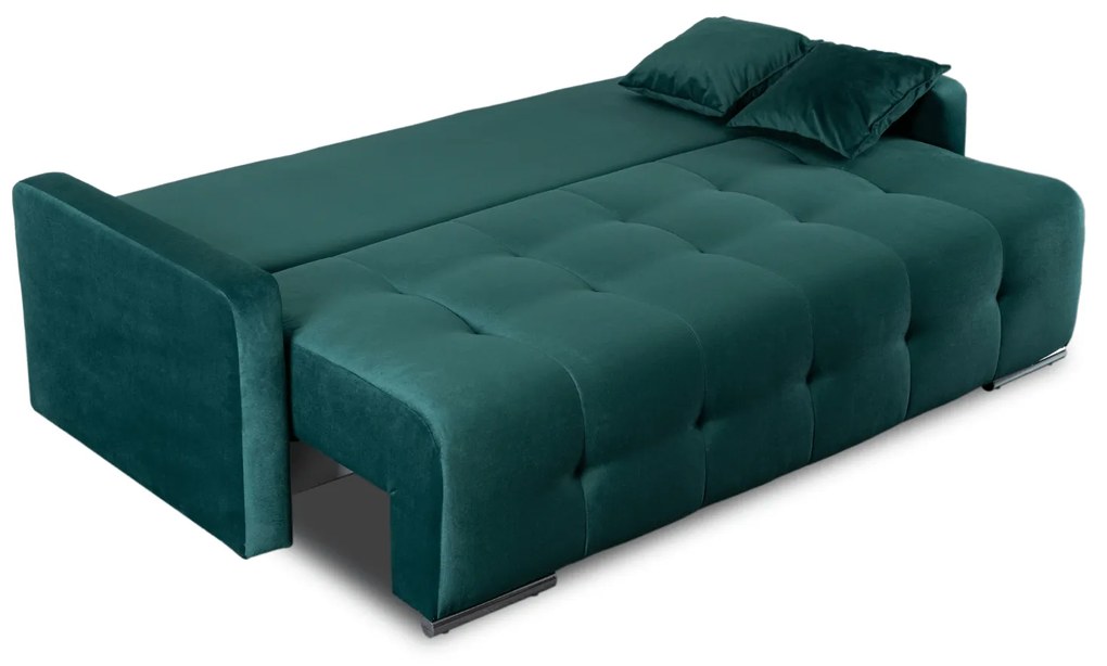 Sofa z Funkcją Spania FAVIO Wersalka Rozkładana Dwuosobowa Welurowa Zielona Nowoczesna do Salonu