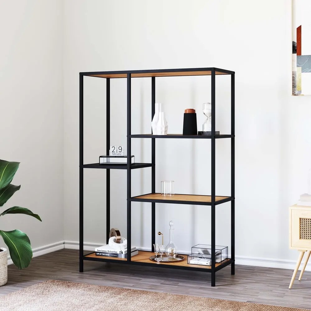 Czarno-naturalny regał w dekorze dębu 80x112x35 cm Altino – Unique Furniture
