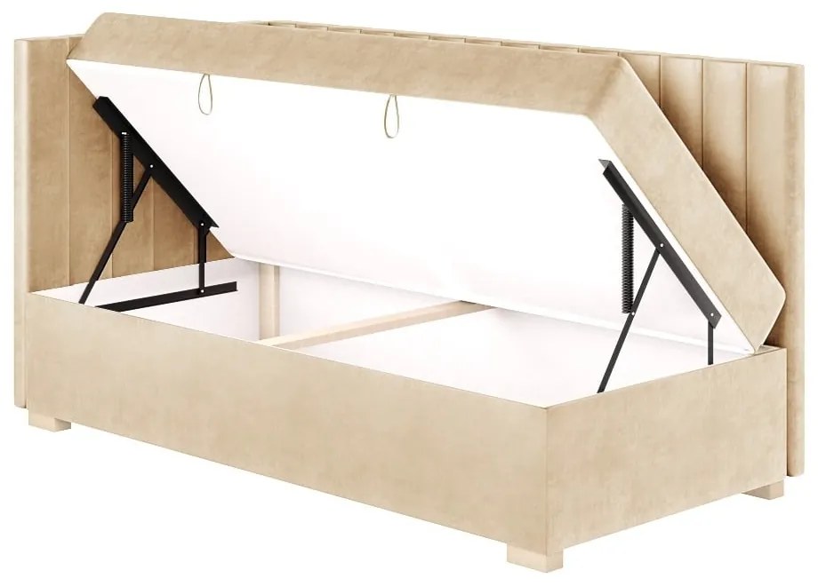 Beżowe narożne łóżko dziecięce ze schowkiem i materacem 90x200 cm Snugi – Ghado