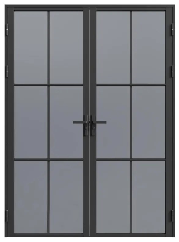 Drzwi kompletne 2-skrzydłowe dwustronne z aluminium i dymionego szkła hartowanego - 2 x wys. 204 x szer. 73 cm - Czarny - SEROTO