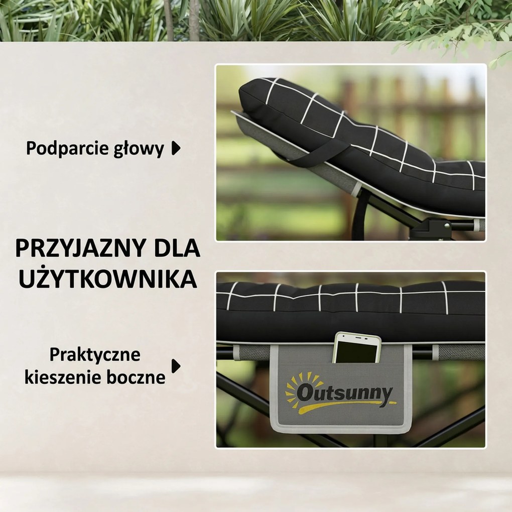 Outsunny Składane łóżko campingowe, z materacem, ergonomiczne, metalowy stelaż, Czarne