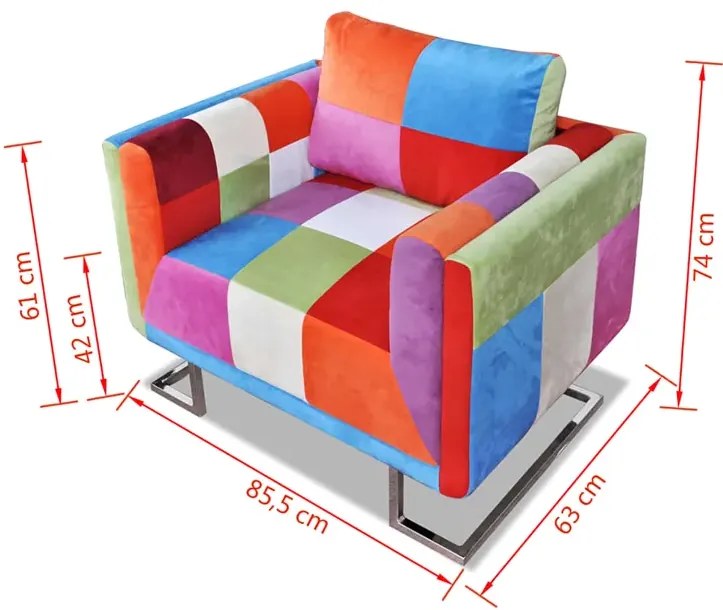 Klubowy fotel patchwork z chromowaną podstawą F4-E35