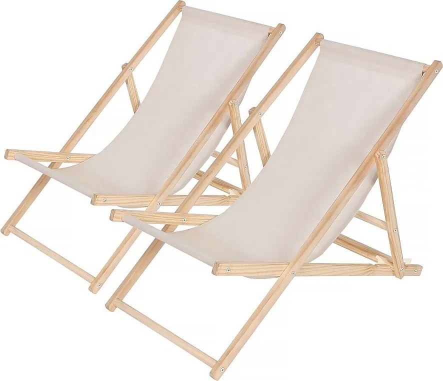 Zestaw 2 drewnianych leżaków "Chillienne" - Ecru