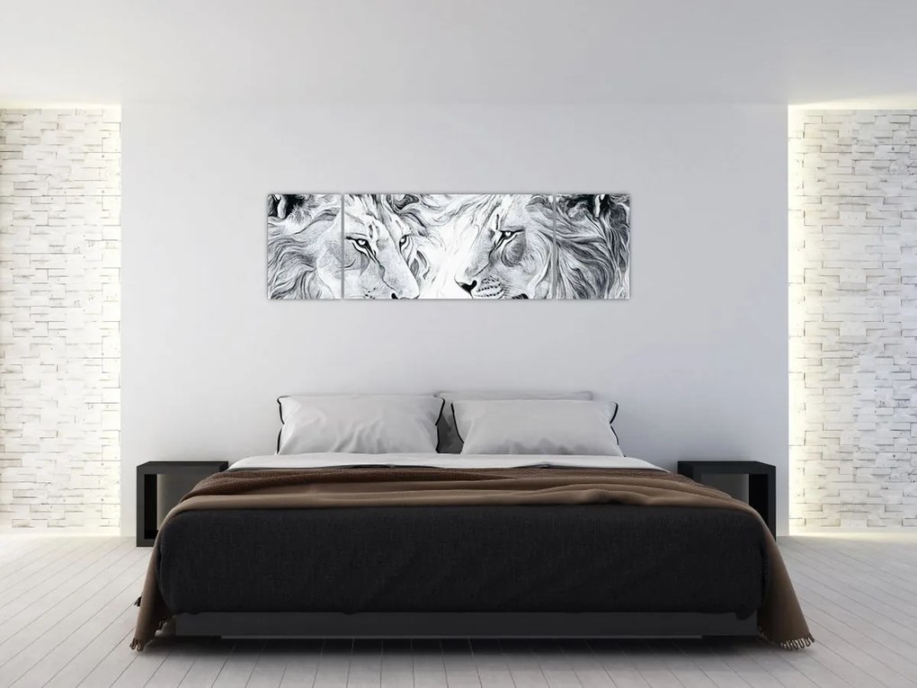 Obraz - Rysowane lwie głowy (170x50 cm)