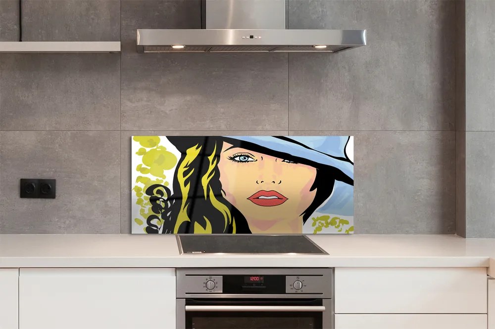Szklany Panel Portret Kobiety w Kapeluszu