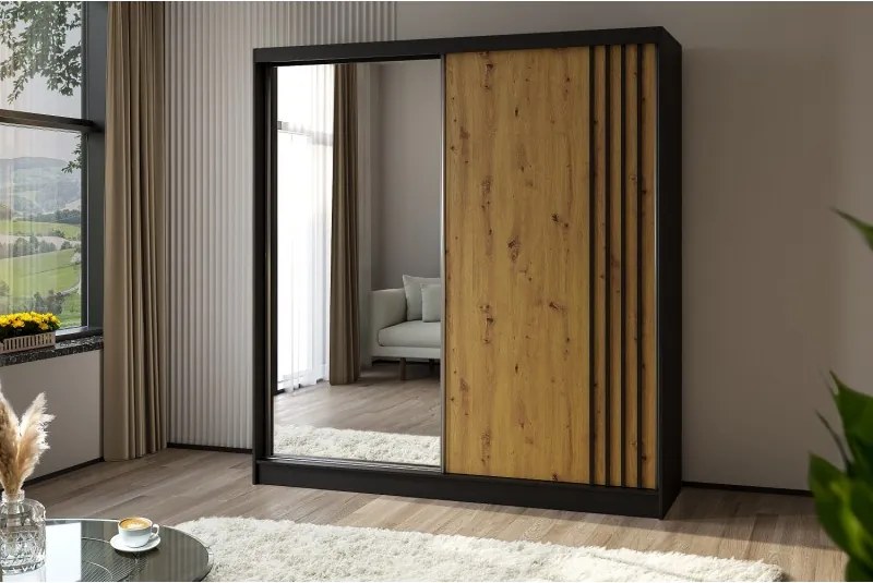 Szafa biała z lustrem przesuwna na ubrania NELI 200 cm szuflady