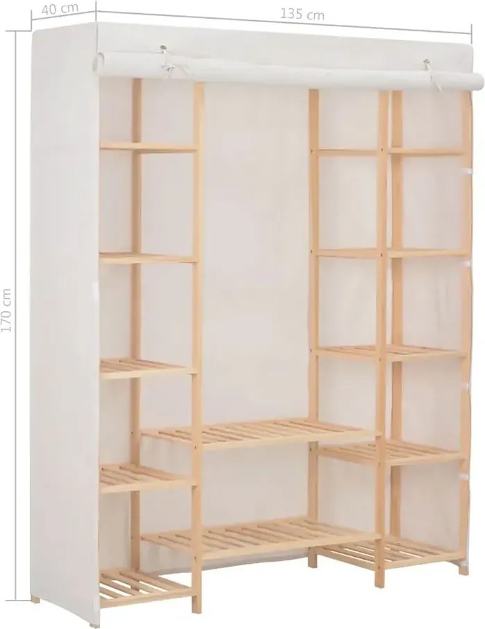 Materiałowa biała szafa z drewnianym stelażem W9-M26