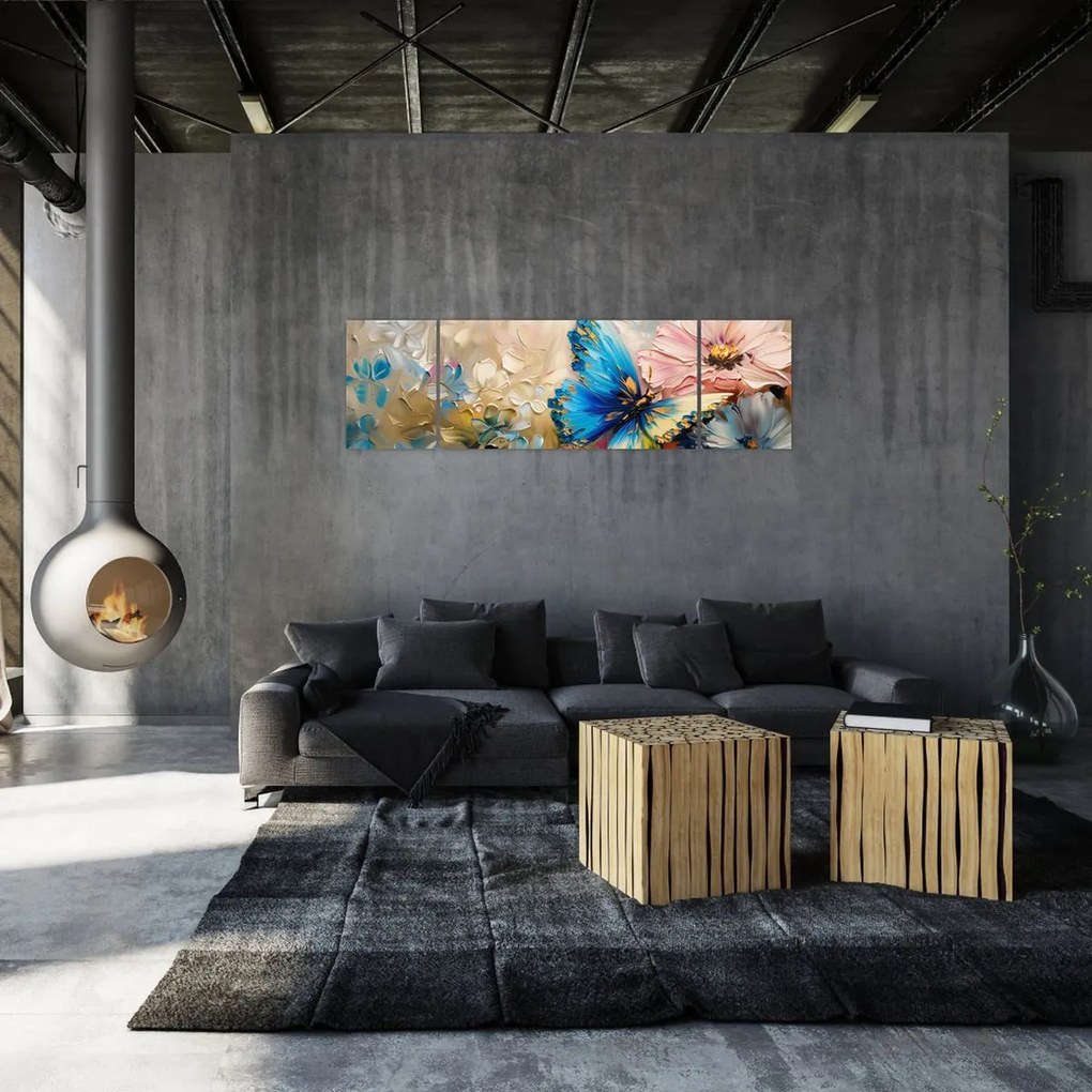 Obraz - Malowanie kwiatów i motyli (170x50 cm)