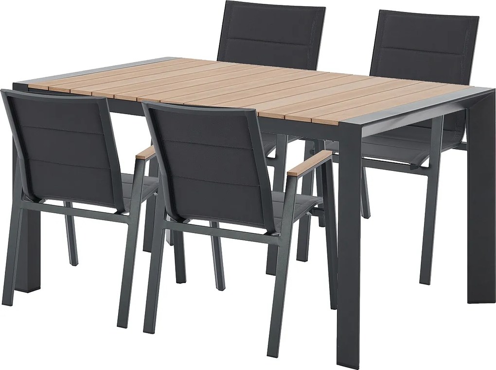 Zestaw ogrodowy z aluminium: stół dł. 150 cm i 4 krzesła z możliwością sztaplowania - Jasny naturalny i antracytowy - LIOUS od MYLIA