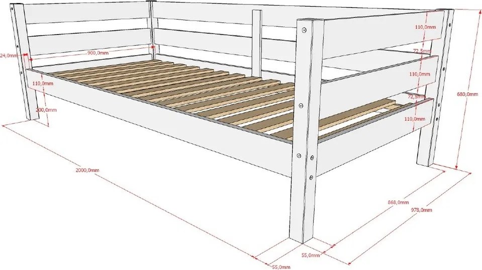 Łóżko dziecięce z litego drewna sosnowego ze stelażem 90x200 cm w naturalnym kolorze Margrit – Vipack