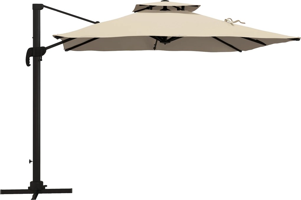 Outsunny Parasol ogrodowy, odporny na warunki atmosferyczne, z 1 korbką, 2,94 x 2,94 x 2,7 m, Khaki