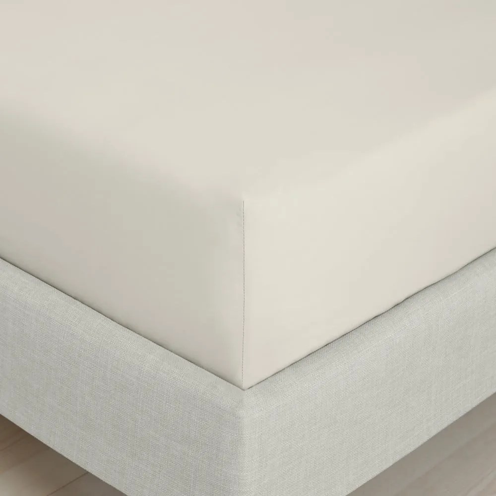 Beżowe prześcieradło z perkalu bawełnianego z gumką 185x200 cm Cotton Percale – Bianca