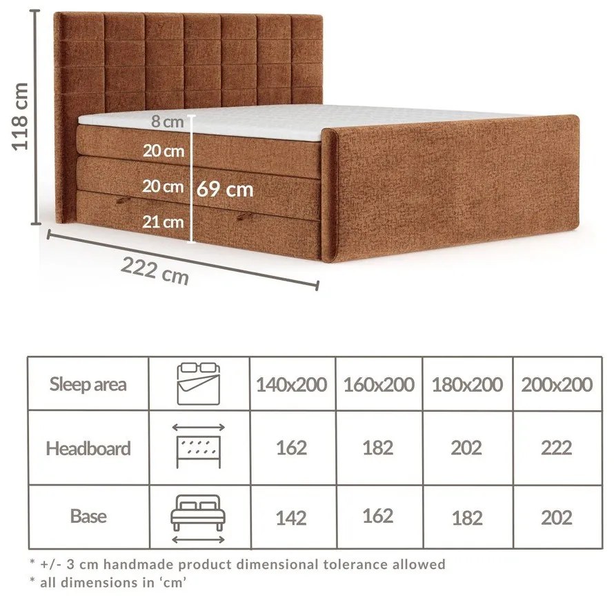 Pomarańczowe łóżko kontynentalne ze schowkiem 200x200 cm Ava – Maison de Rêve