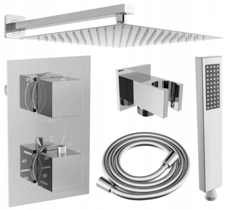Mexen Cube DR02 zestaw prysznicowy podtynkowy z deszczownica 30 cm, chrom - 77502DR0230-00