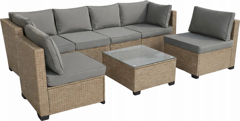 Modułowy narożnik ogrodowy Caldoro XL2501 technorattan, naturalny, poduszki szare