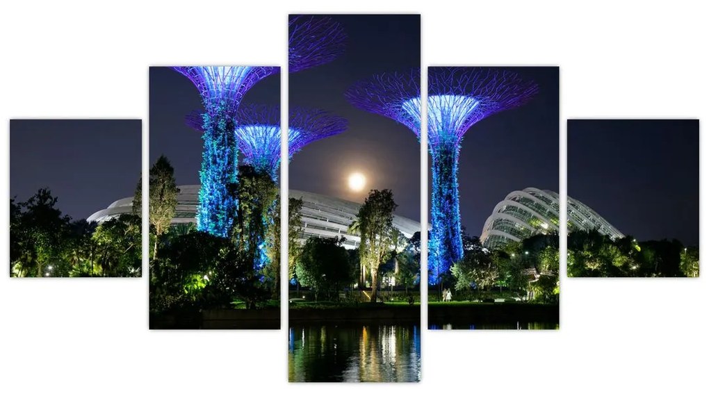 Obraz przedstawiający pełnię księżyca w ogrodach Singapuru (125x70 cm)