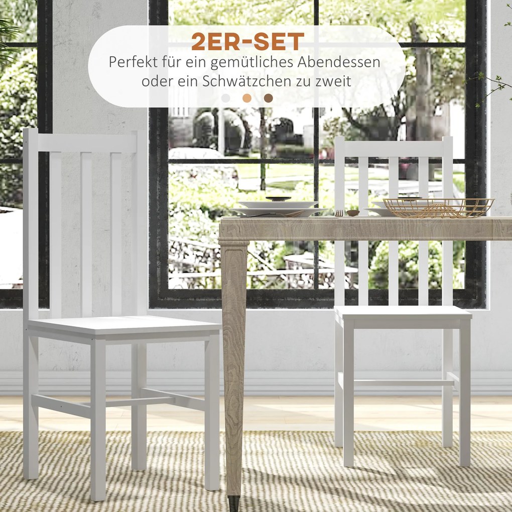 HOMCOM Zestaw 2 krzeseł kuchennych drewnianych sosnowych białych do jadalni 38x47x99 cm | Aosom PL