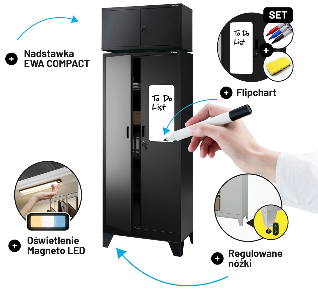 Szafa metalowa biurowa czarna JAN Compact 1750 x 800 x 400 mm