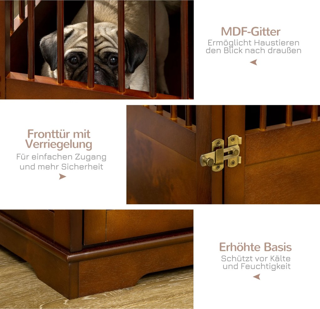 PawHut Klatka dla psa z podwyższonym stojakiem Zamknięcie Box transportowy Brązowy 805x595x675cm | Aosom PL