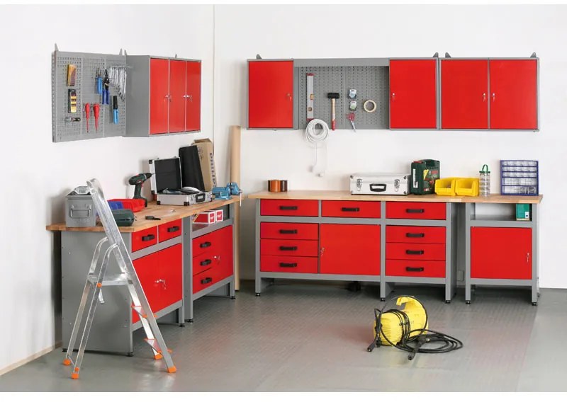 Mars Kombinowana szafka do zawieszenia na ścianie HOBBY I, 600 x 1600 x 200 mm, 2 drzwi + perforowana płyta