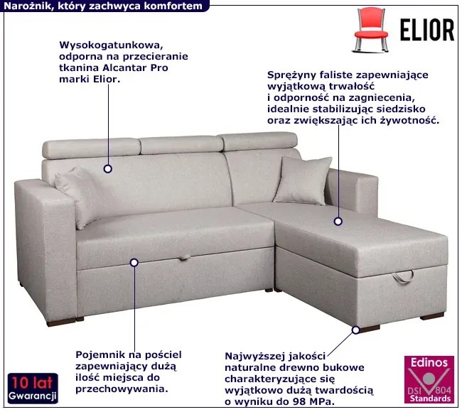 Beżowy minimalistyczny narożnik z funkcją spania - Spiro