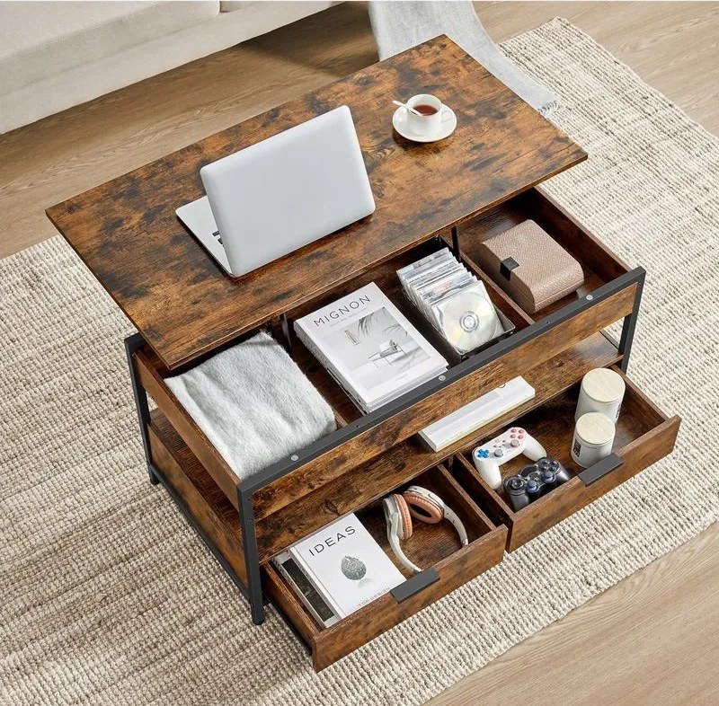 Regulowany stół konferencyjny GASPAR, 50x100x(48-63)cm, brąz/czarna Vasagle