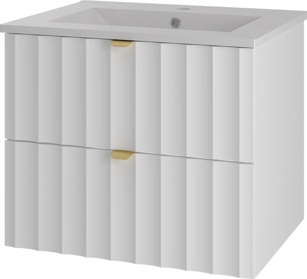 Szafka do łazienki z umywalką wpuszczaną Arcos 06, biały mat, 60 cm - zestaw 3