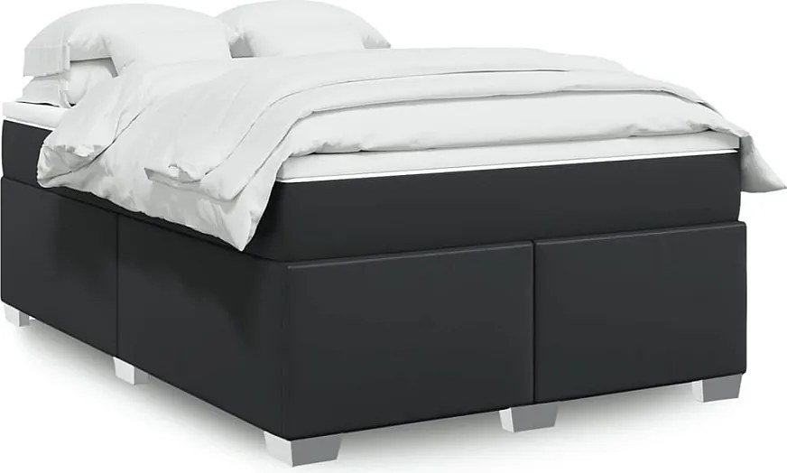 Łóżko 140x200 cm czarne ze skóry ekologicznej z stelażem, materacem sprężynowym kieszeniowym i wygodnym topperem