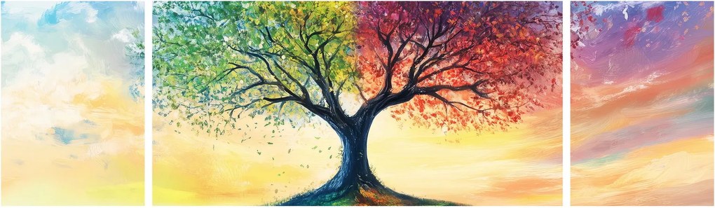 Obraz – Malowane drzewo czterech pór roku (170x50 cm)