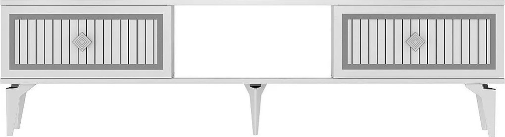 Stojak pod telewizor – 150 cm x 44,6 cm x 29,6 cm – Biały i srebrny – Płyta wiórowa pokryta melaminą