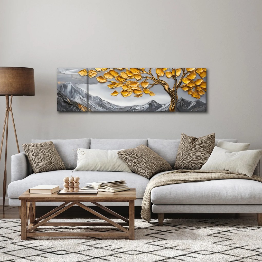 Obraz – Drzewo ze złotymi liśćmi (170x50 cm)