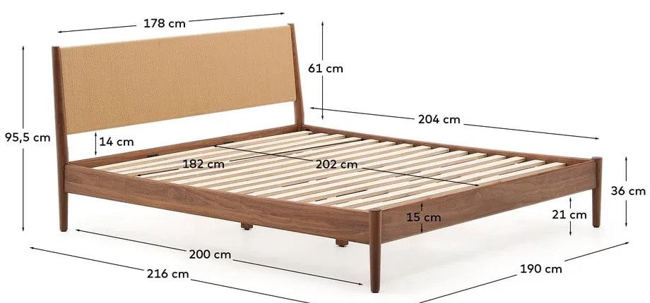 Ciemnobrązowe łóżko dwuosobowe z litego drewna orzechowego ze stelażem 180x200 cm Elan – Kave Home