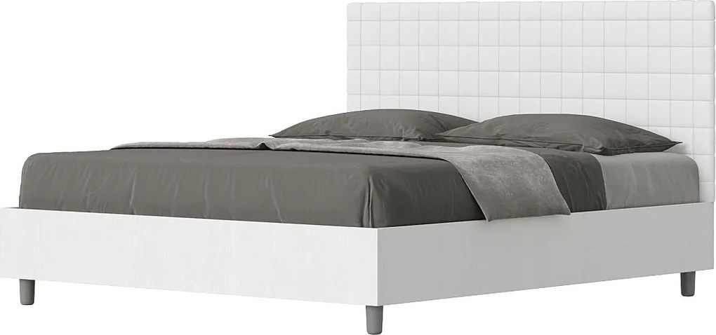 Łóżko wyposażone w stelaż z listwami 160x190 konstrukcja Frassino biała zagłówek sztucznej skóry Biały Burmy